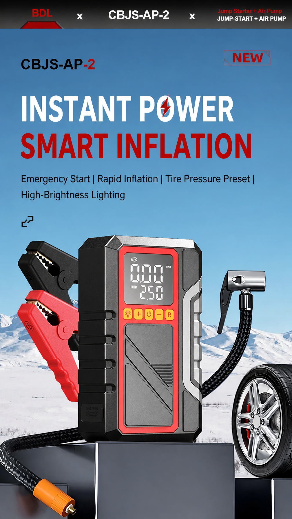 HOT SALE: 70%OFF! CANO™ CBJS-AP-2 Jump Starter & Air Pump & Emergency Power Supply & High-Power Flashlight 4-in-1